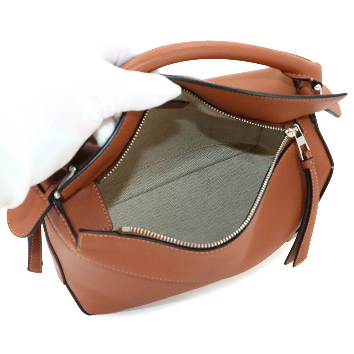 Pazzle Bag Small 2way Hand Shoulder Bag Leather Tan Brown