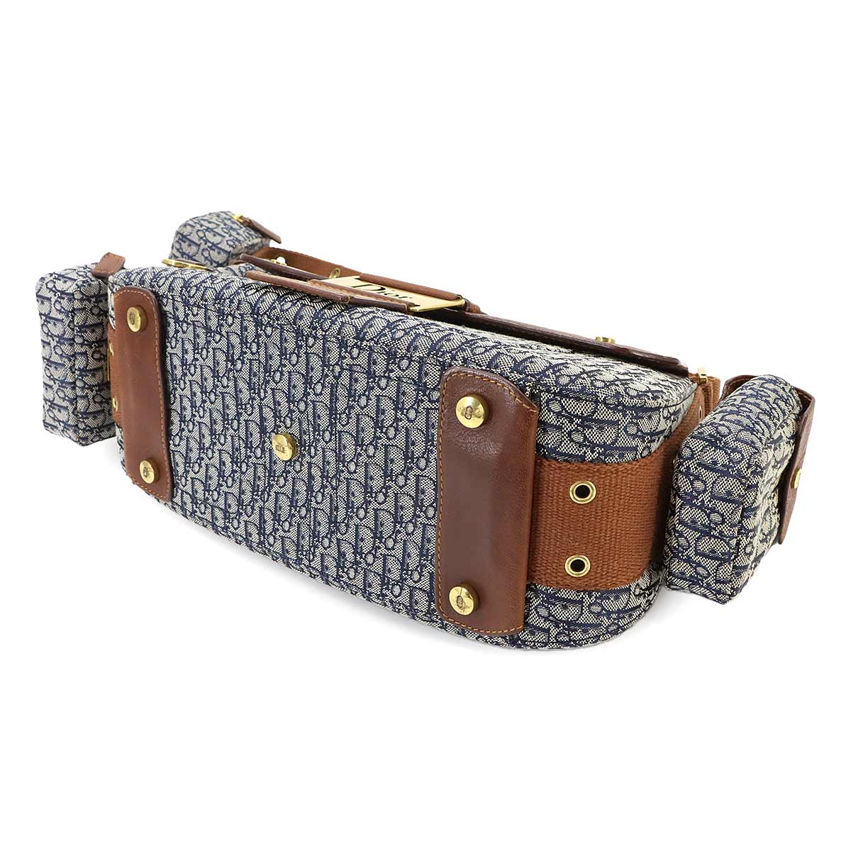 Street Chic Shoulder Bag Canvas Leather Navy Brown