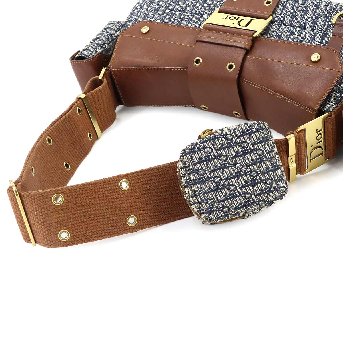 Street Chic Shoulder Bag Canvas Leather Navy Brown