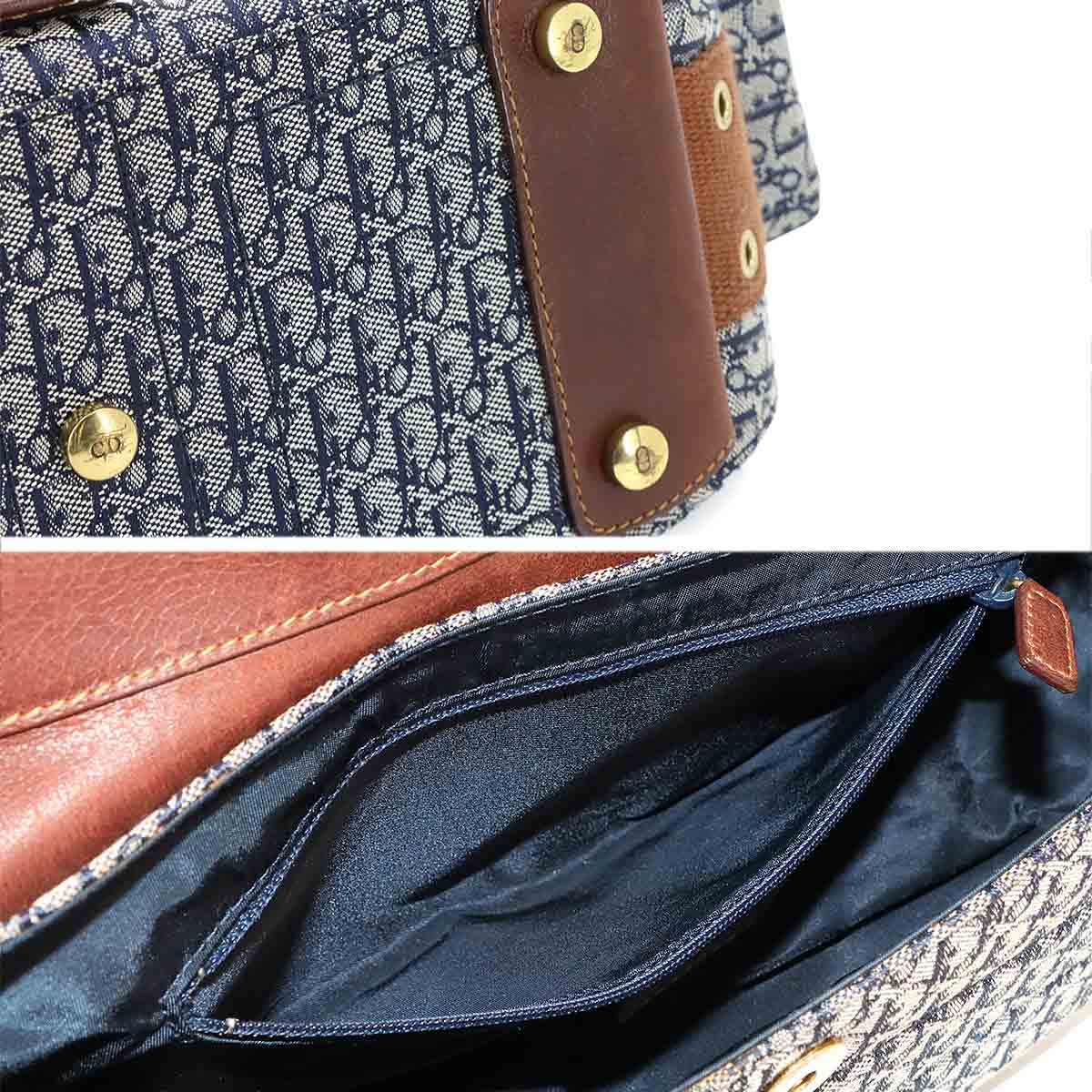 Street Chic Shoulder Bag Canvas Leather Navy Brown