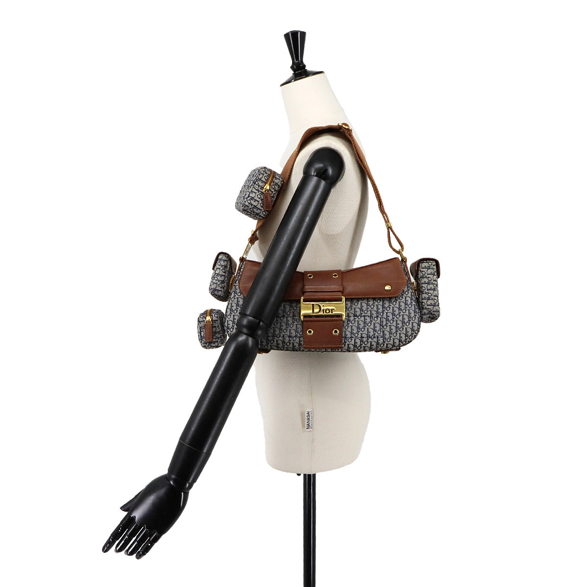 Street Chic Shoulder Bag Canvas Leather Navy Brown