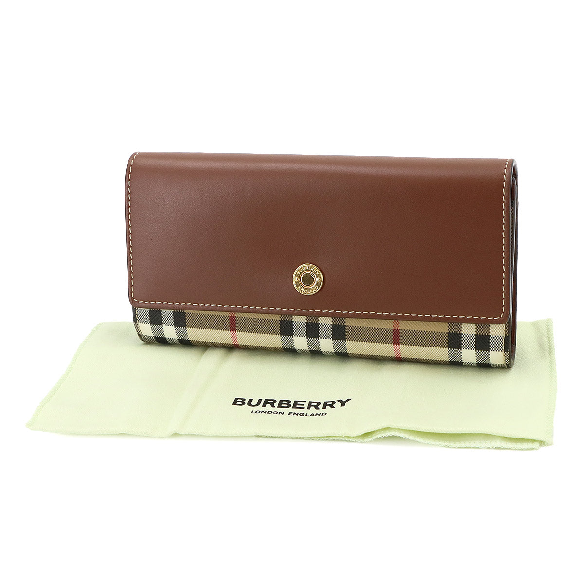Plaid Long Wallet PVC Leather Beige Brown Check
