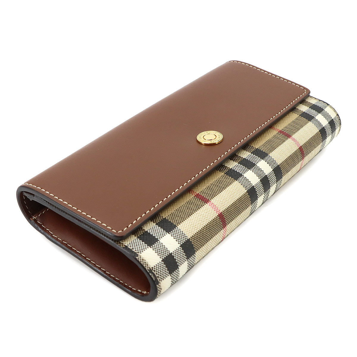 Plaid Long Wallet PVC Leather Beige Brown Check