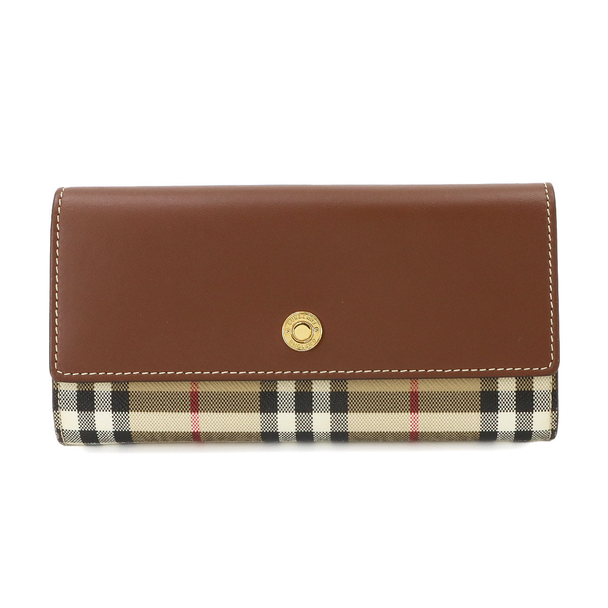 Plaid Long Wallet PVC Leather Beige Brown Check
