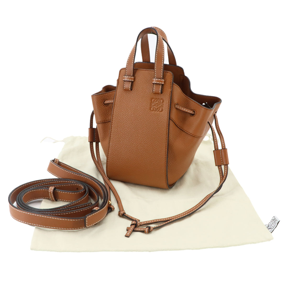 Hammock Drawstring Mini Hand Shoulder Bag Leather Brown