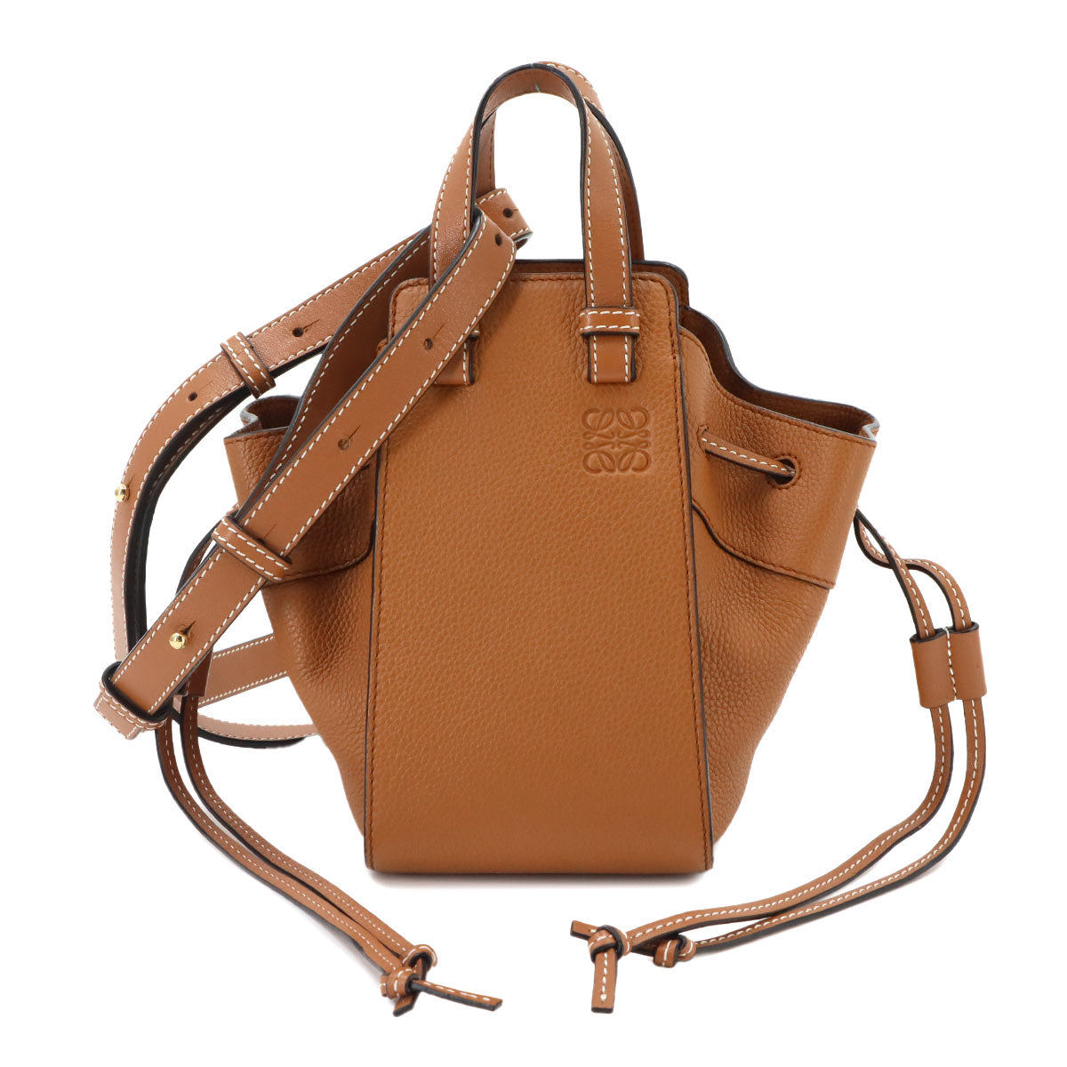 Hammock Drawstring Mini Hand Shoulder Bag Leather Brown