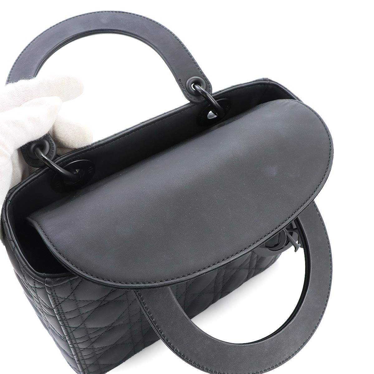 Lady Dior Medium Hand Shoulder Bag Leather Black
