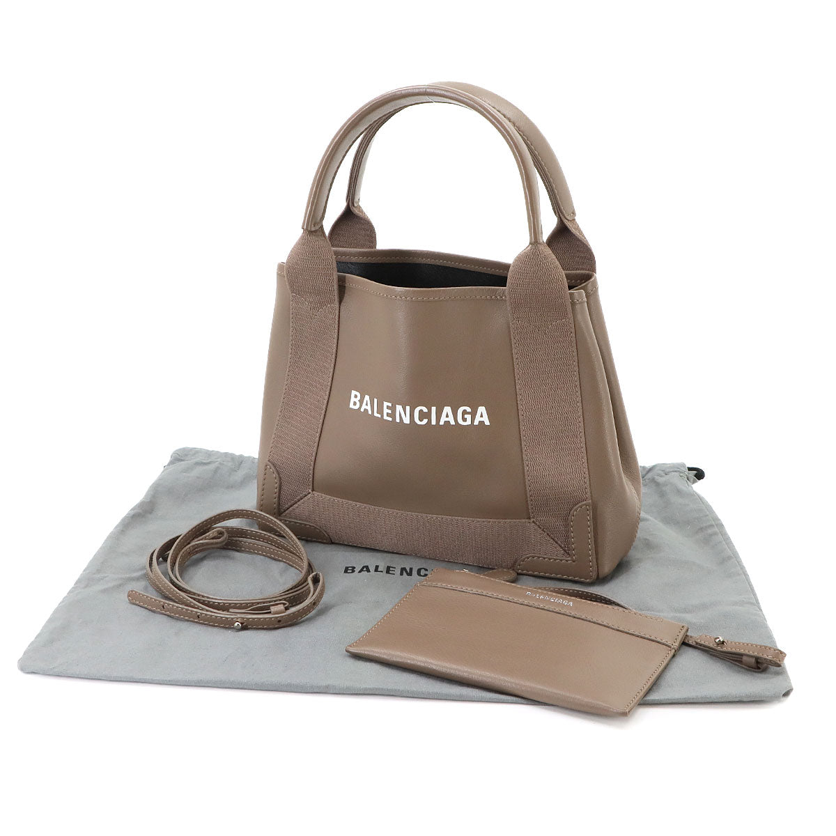 Navy XS Cabas Tote Shoulder Bag Leather Brown 390346