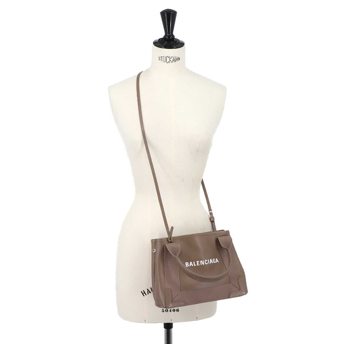 Navy XS Cabas Tote Shoulder Bag Leather Brown 390346