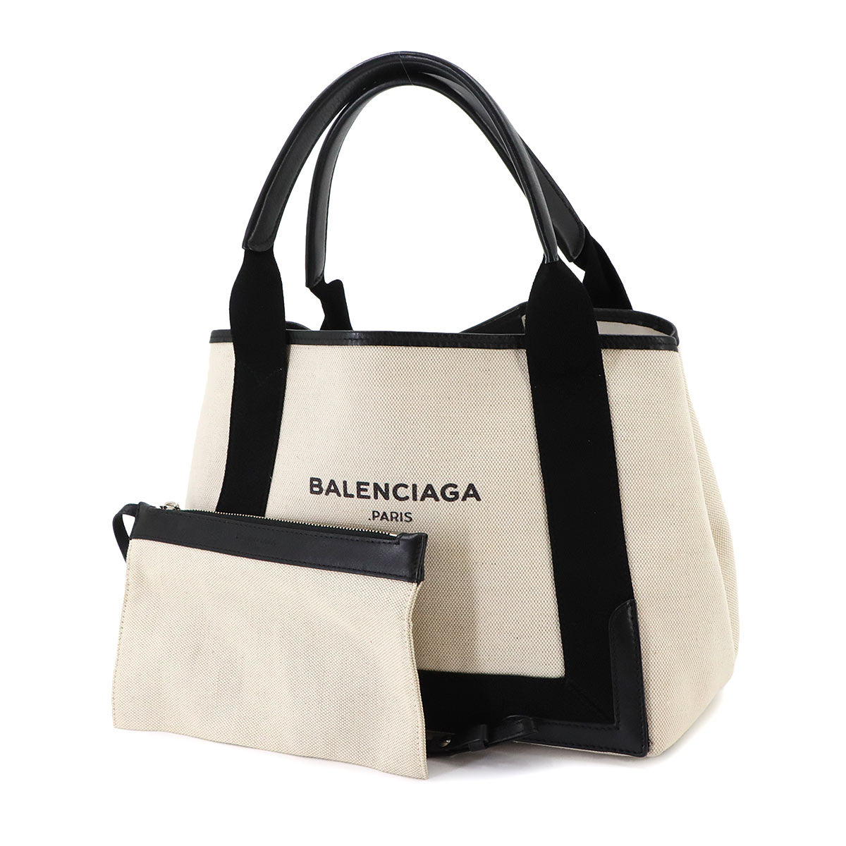 Navy Cabas Small Tote Bag Canvas Leather White Black 339933