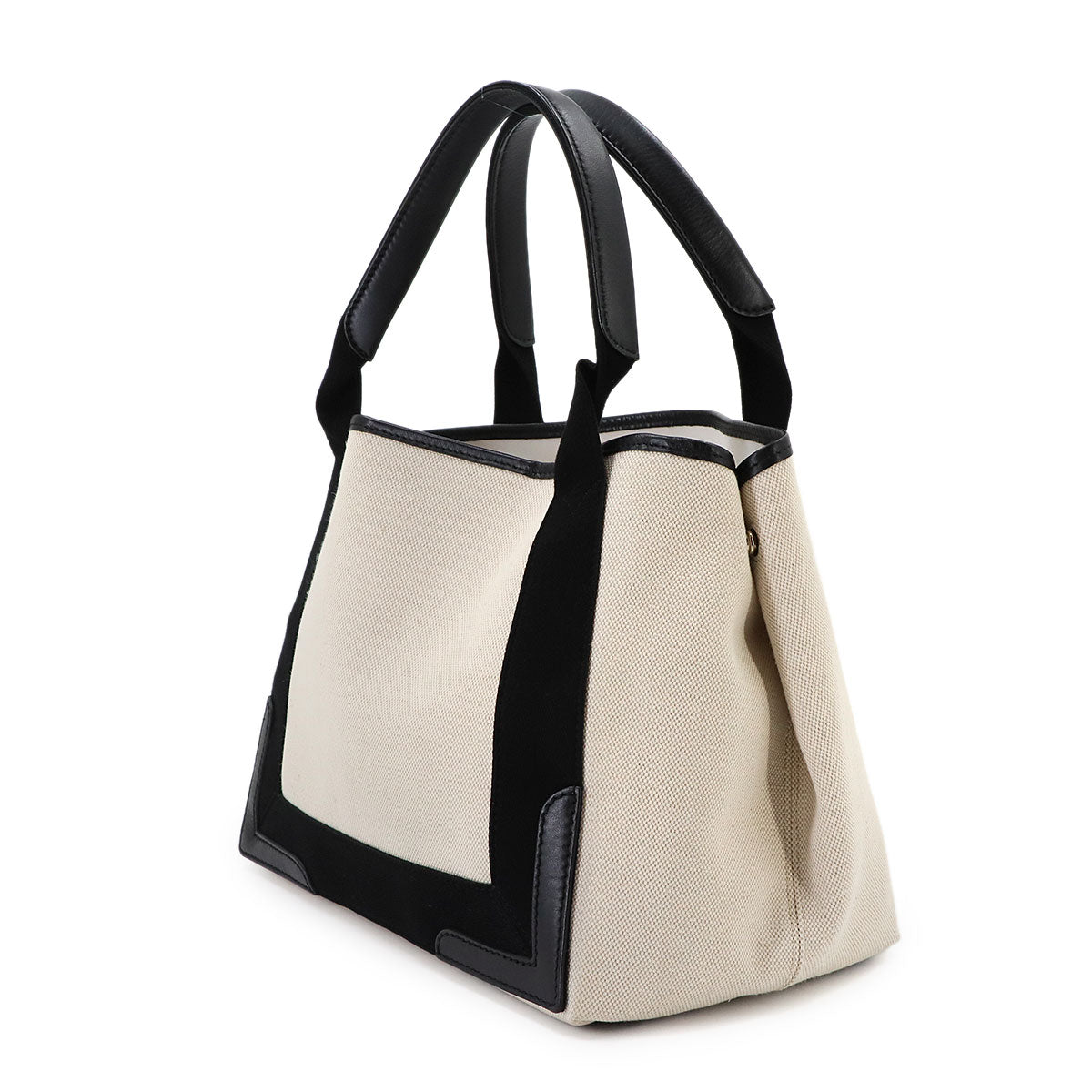 Navy Cabas Small Tote Bag Canvas Leather White Black 339933