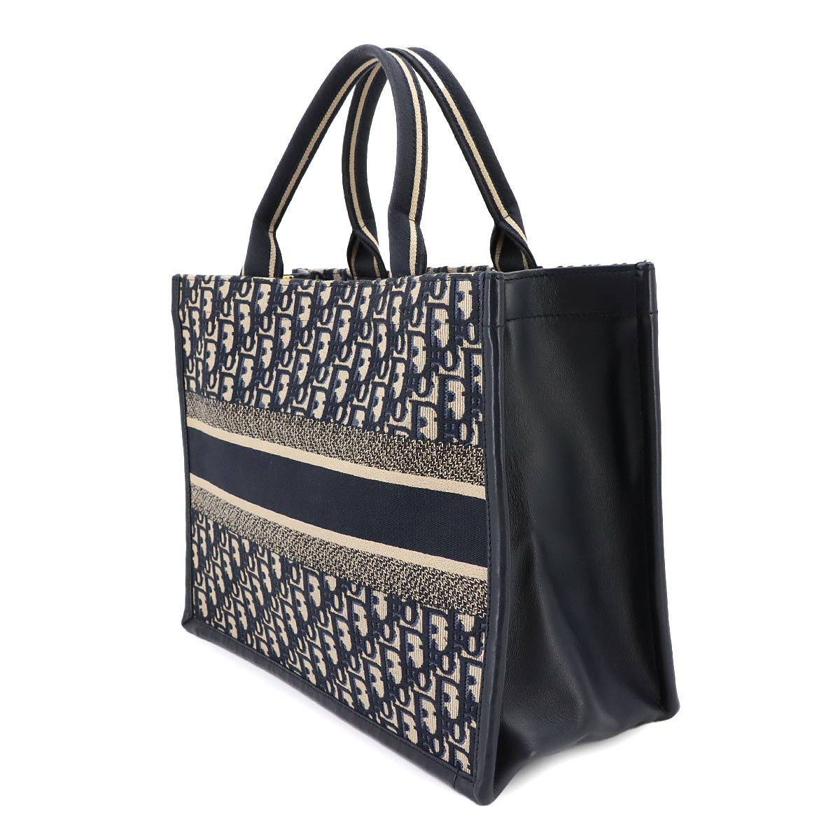 Oblique Book Tote Medium Bag Canvas Navy M1324CZBB