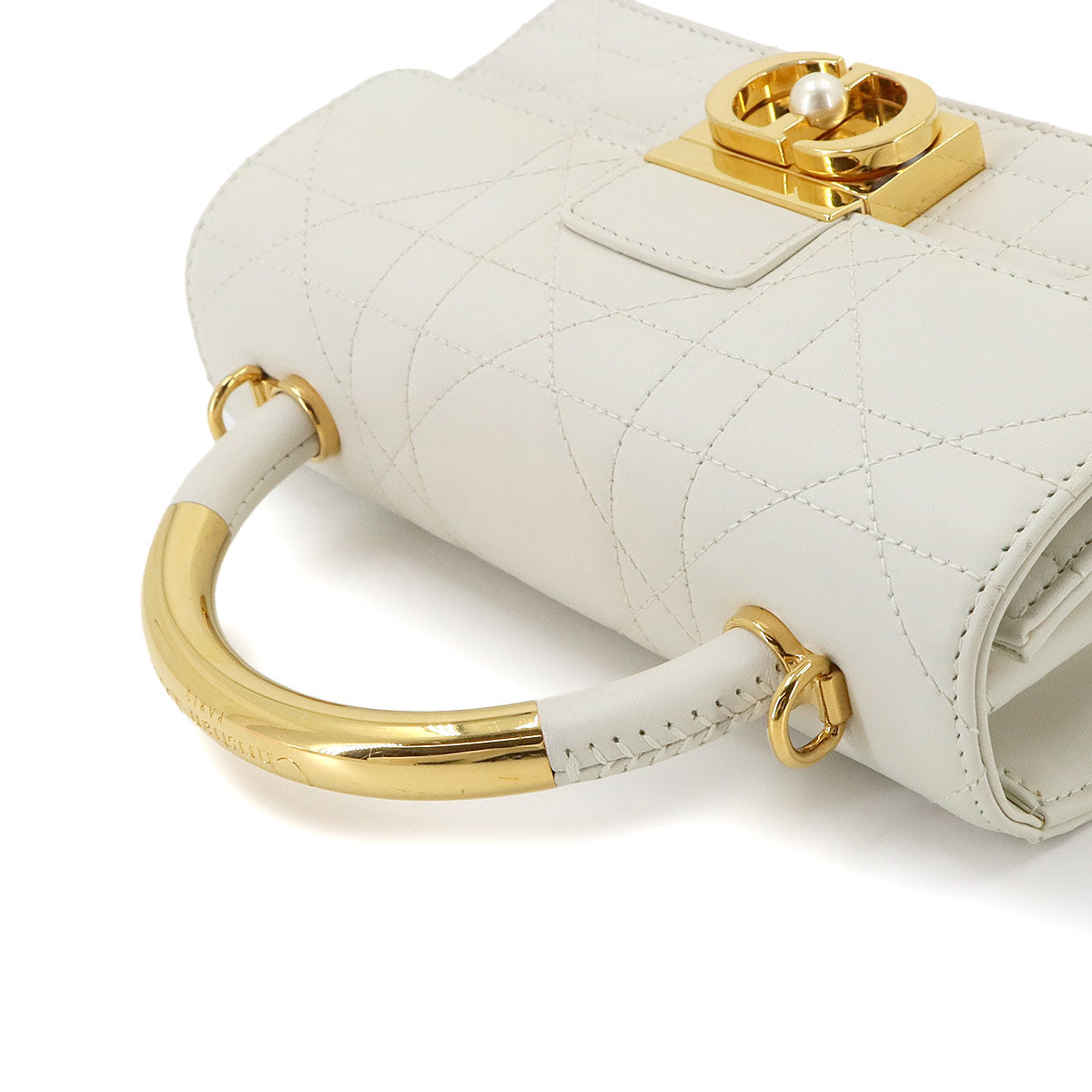 Dior Ange Mini Microcannage Hand Shoulder Bag Leather White