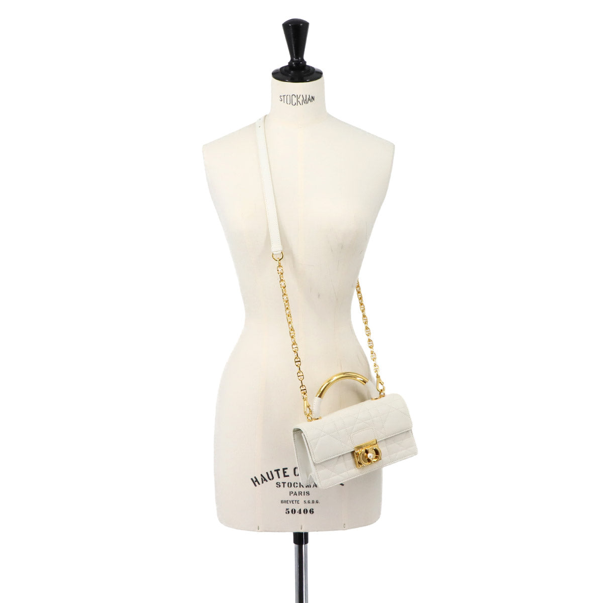 Dior Ange Mini Microcannage Hand Shoulder Bag Leather White