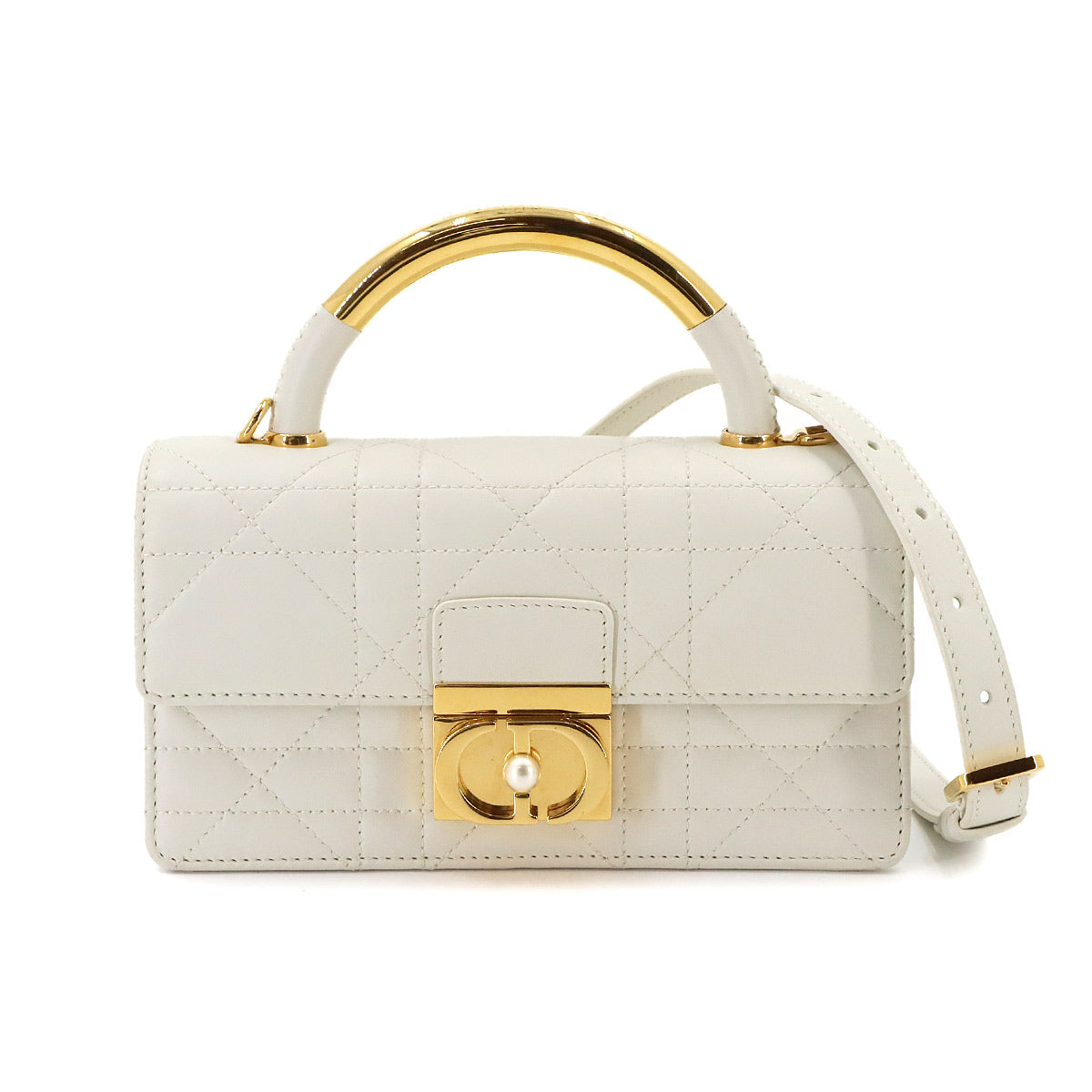 Dior Ange Mini Microcannage Hand Shoulder Bag Leather White
