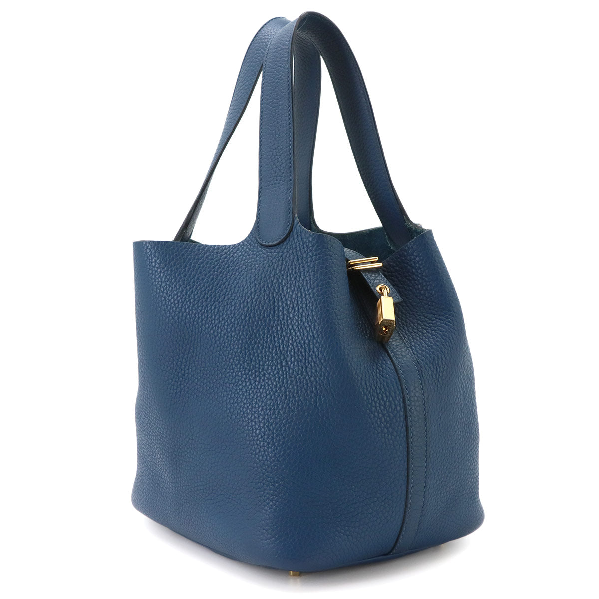 Picotin Lock MM Hand Bag Taurillon Clemence Deep Blue Y