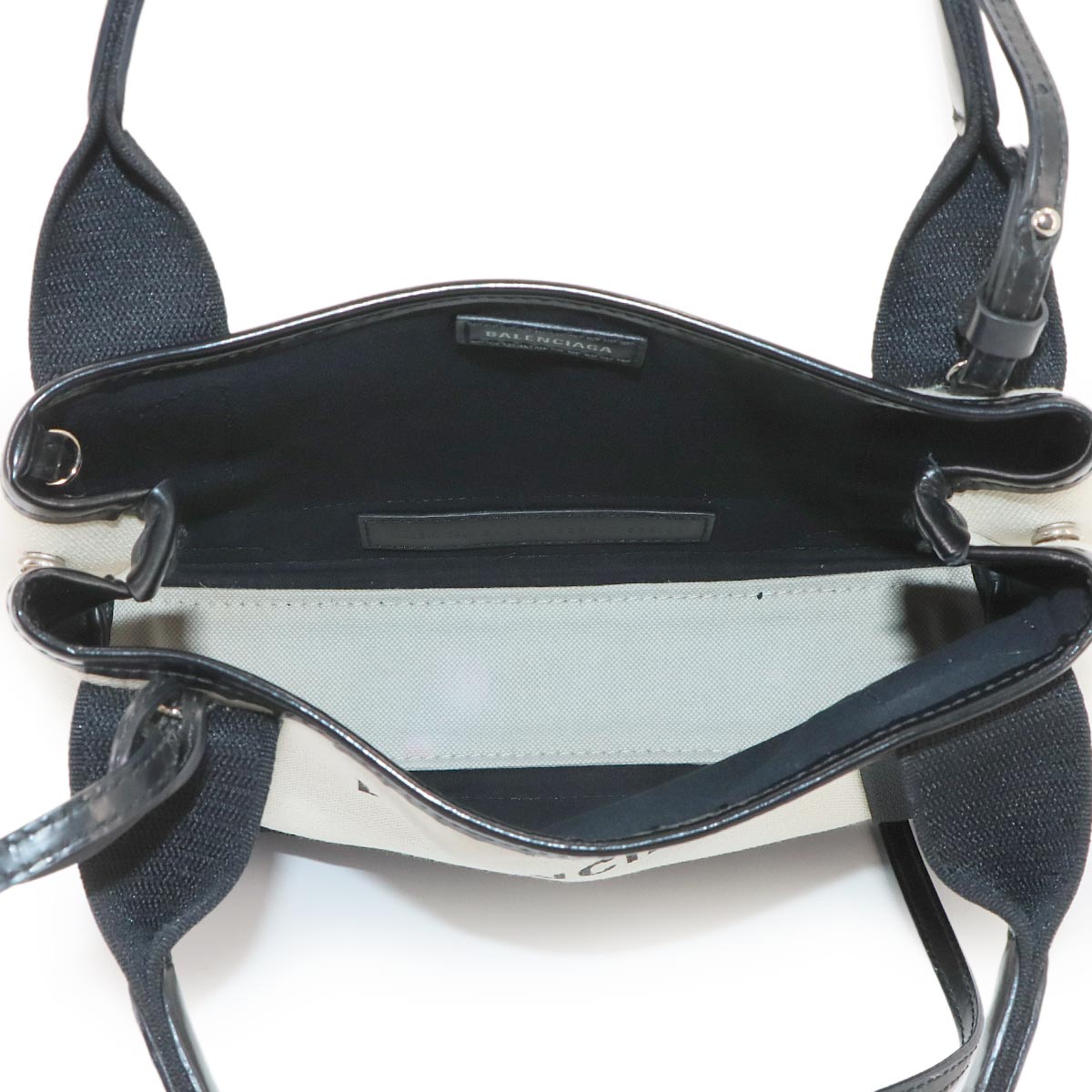 Navy Cabas XS 2way Tote Shoulder Bag Canvas Leather