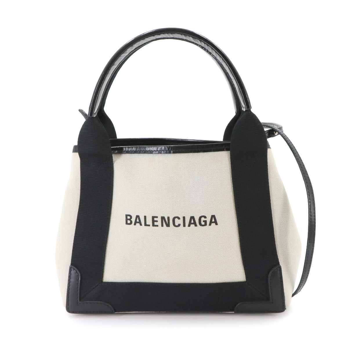 Navy Cabas XS 2way Tote Shoulder Bag Canvas Leather