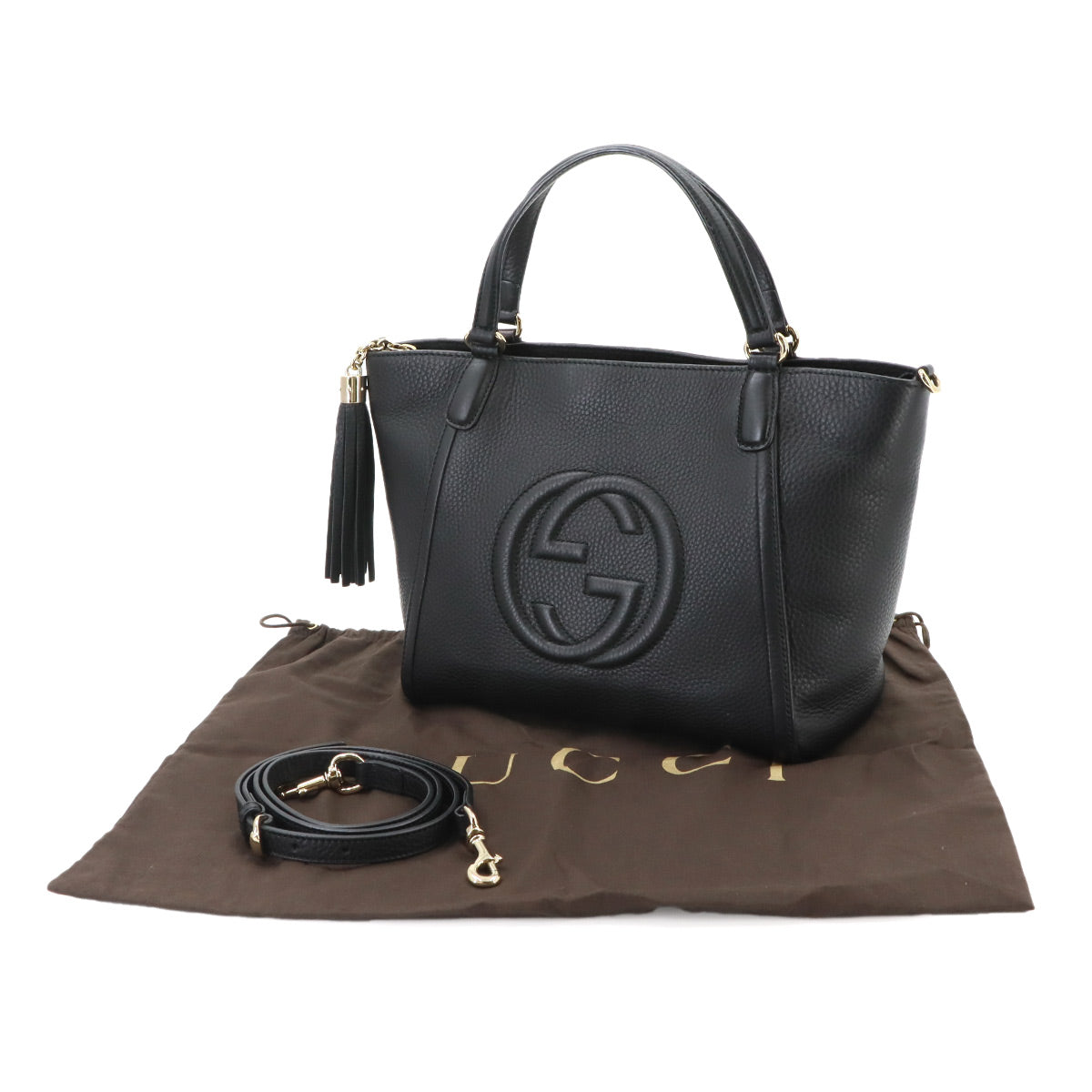 Soho Interlocking G Tote Shoulder Bag Leather Black 369176