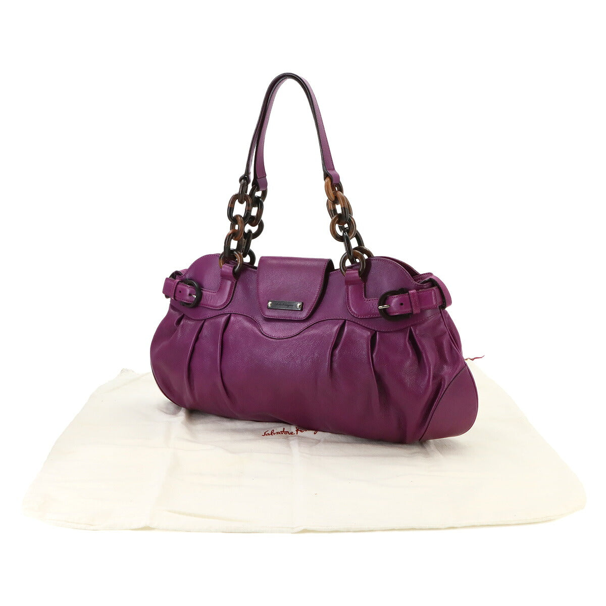 Gancini Wood Chain Shoulder Bag Leather Purple