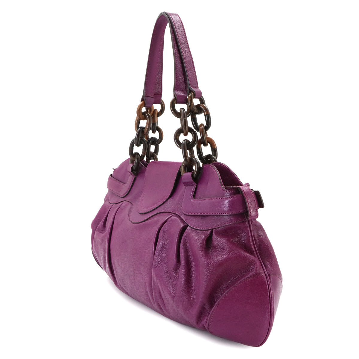 Gancini Wood Chain Shoulder Bag Leather Purple