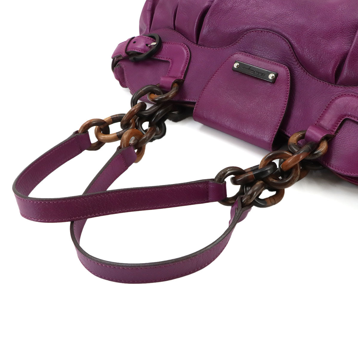 Gancini Wood Chain Shoulder Bag Leather Purple
