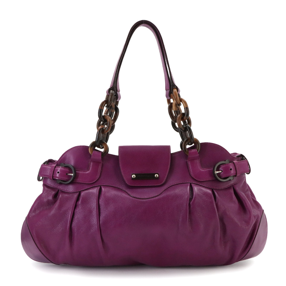Gancini Wood Chain Shoulder Bag Leather Purple