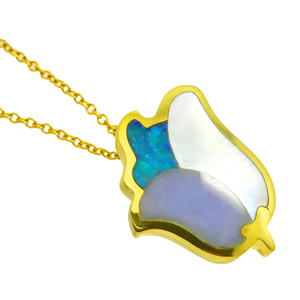 MOP Opal Chalcedony Necklace 18K Yellow Gold 750
