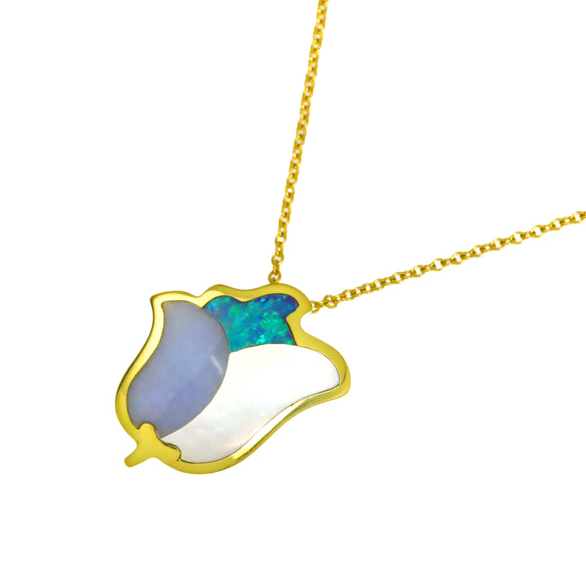 MOP Opal Chalcedony Necklace 18K Yellow Gold 750
