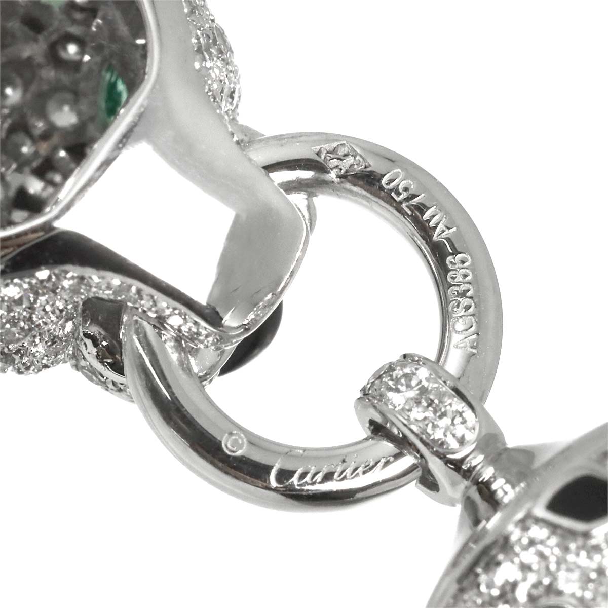 Cartier Panther Diamond Emerald Onyx Necklace 18K White Gold 750