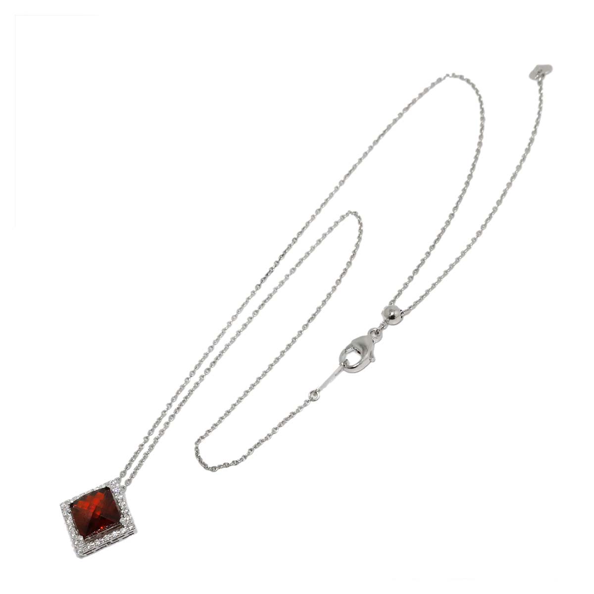 Garnet Diamond 0.21ct Necklace 18K White Gold 750