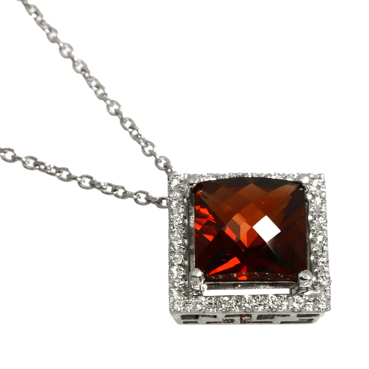 Garnet Diamond 0.21ct Necklace 18K White Gold 750