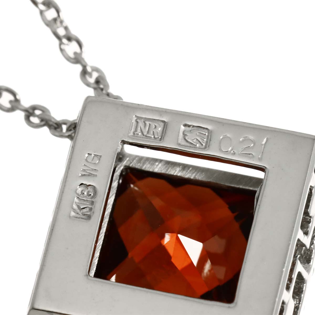 Garnet Diamond 0.21ct Necklace 18K White Gold 750