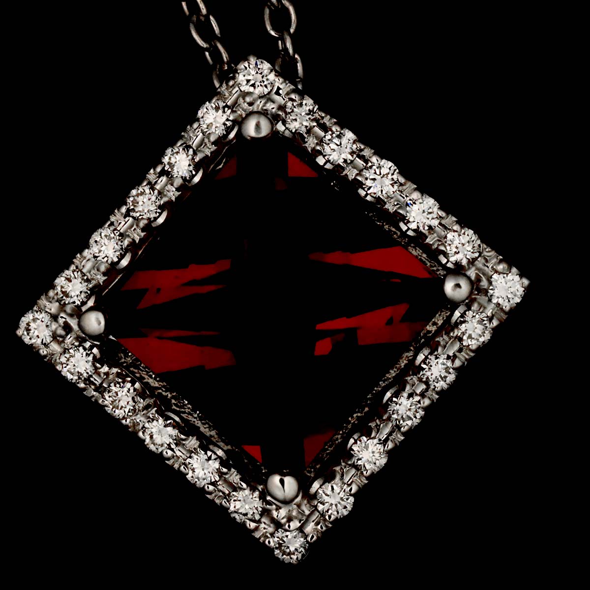 Garnet Diamond 0.21ct Necklace 18K White Gold 750