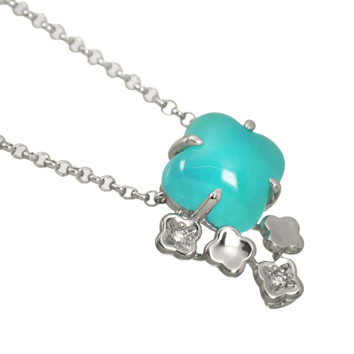 Chalcedony Diamond 0.01ct Necklace 18K WG White Gold 750