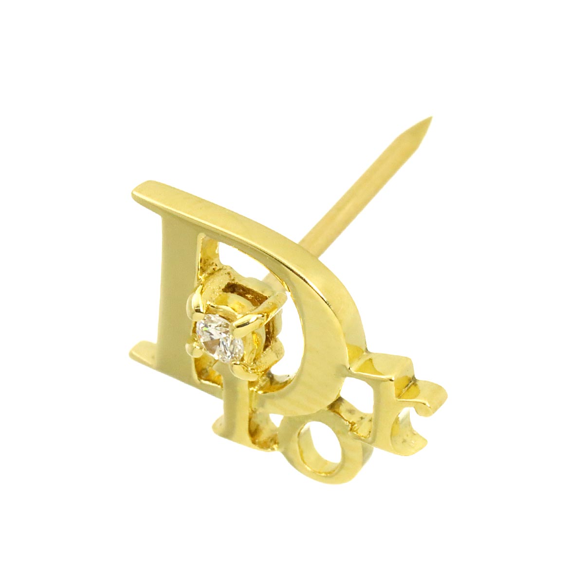 Logo Diamond Pin Brooch 18K YG 750