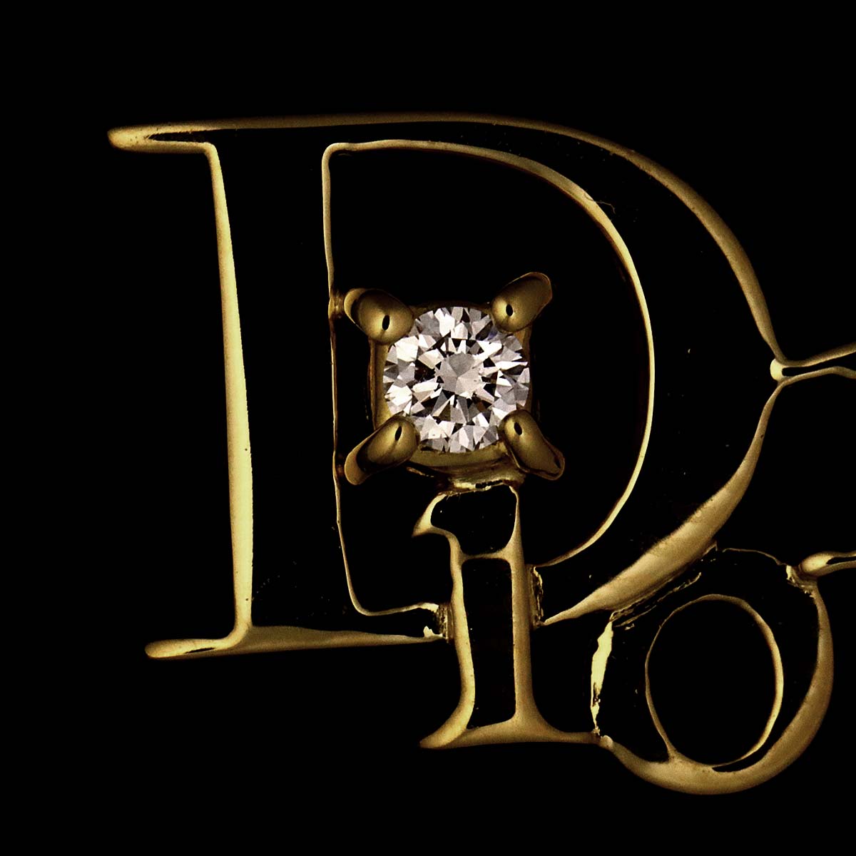 Logo Diamond Pin Brooch 18K YG 750