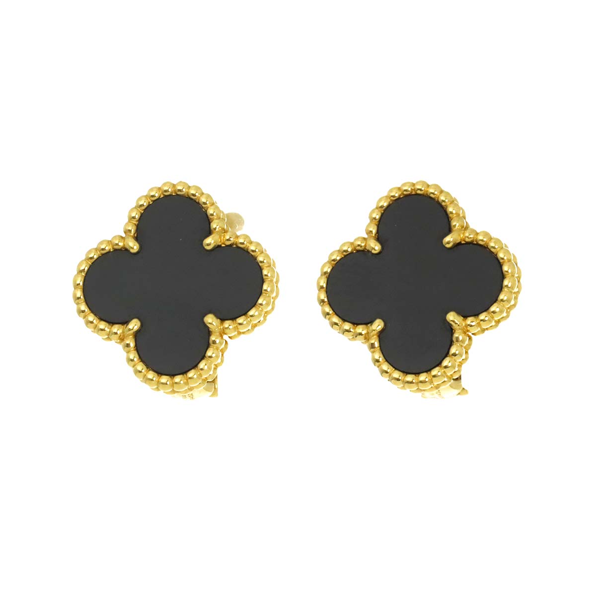 Vintage Alhambra Onyx Earrings Pierced 18K YG 750