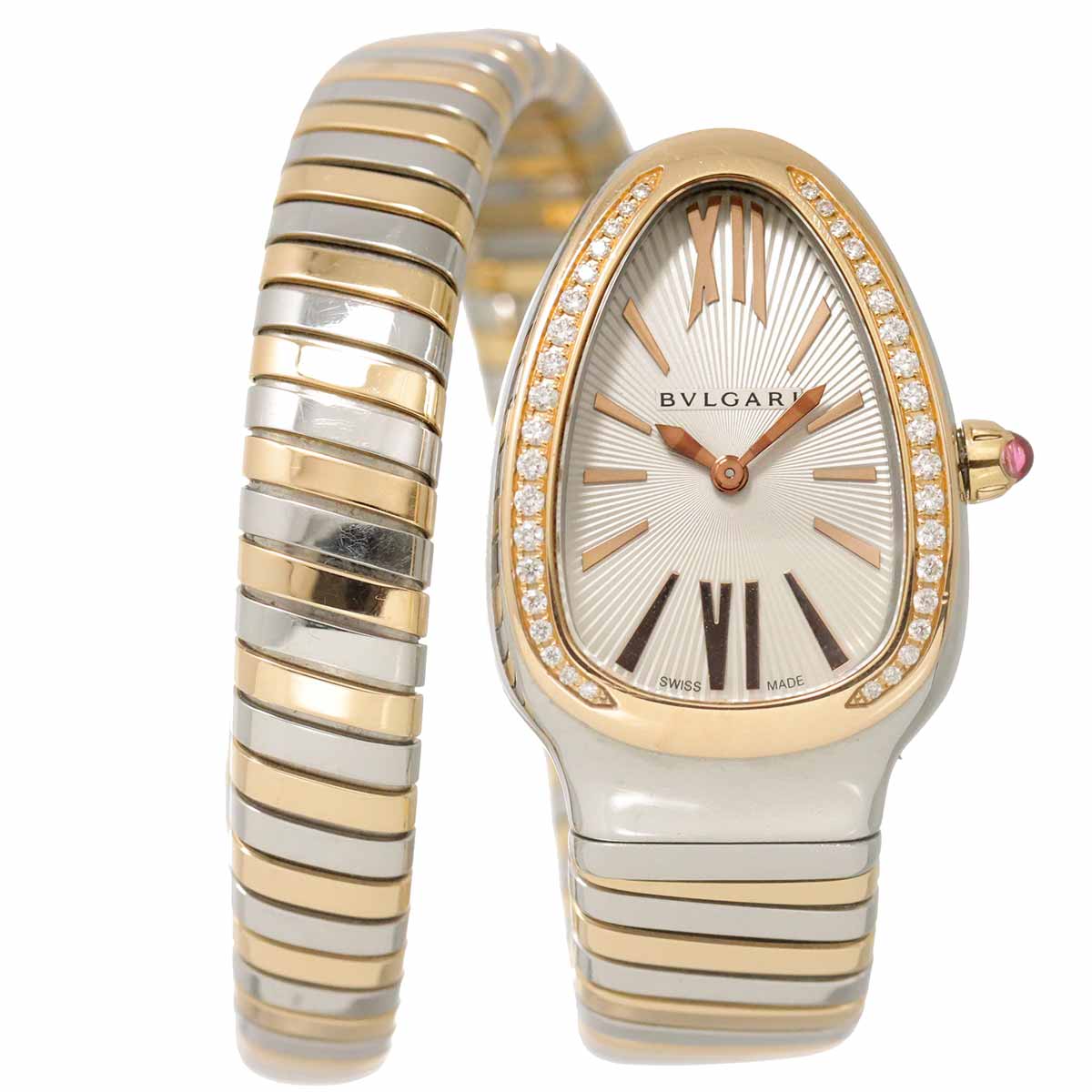 Serpenti Tubogas SP35SPG Quartz K18PG Quartz Silver Dial