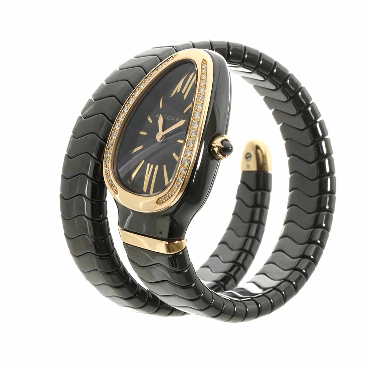Serpenti SPC35BG Quartz K18PG Ceramic Ladies Watch