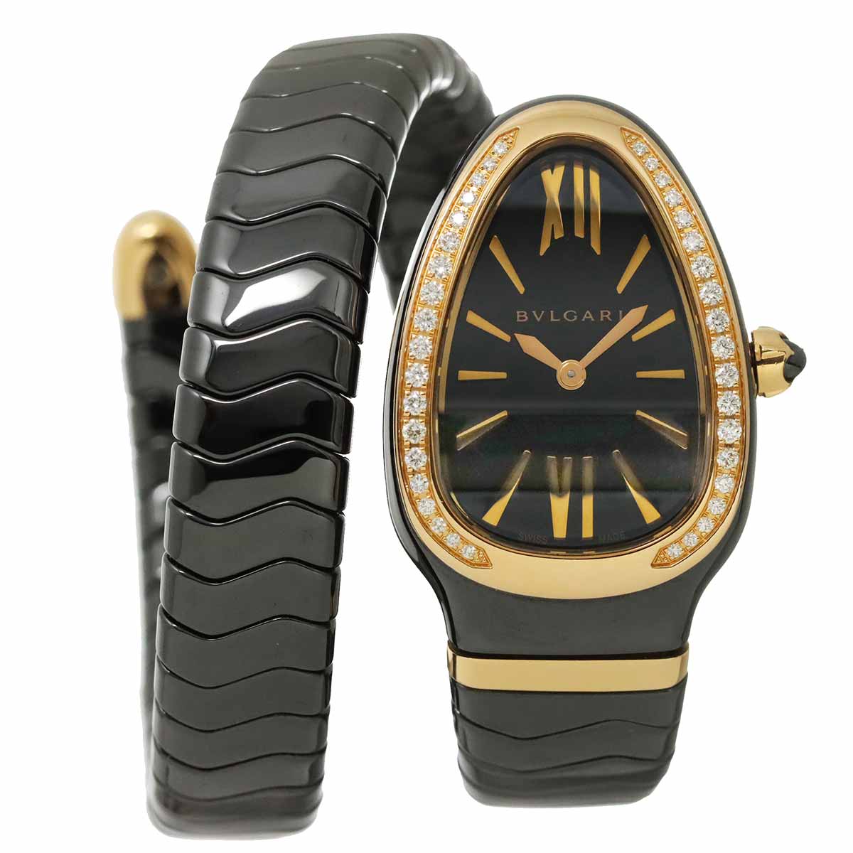 Serpenti SPC35BG Quartz K18PG Ceramic Ladies Watch
