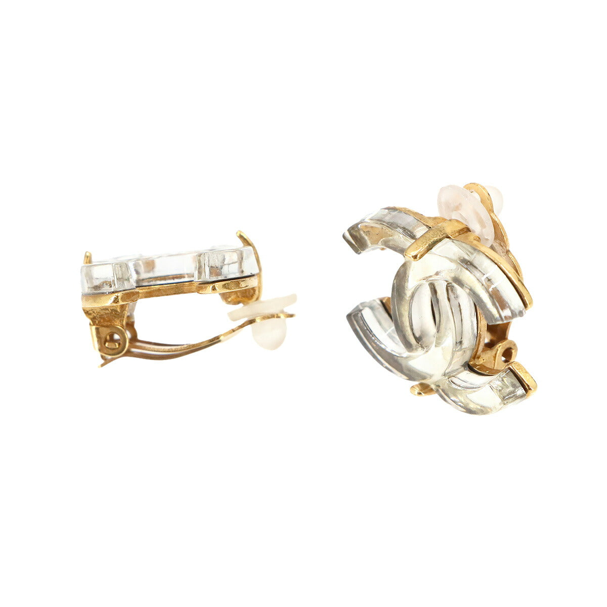Coco Logos Earrings Gold Clear 02A Vintage Accessory
