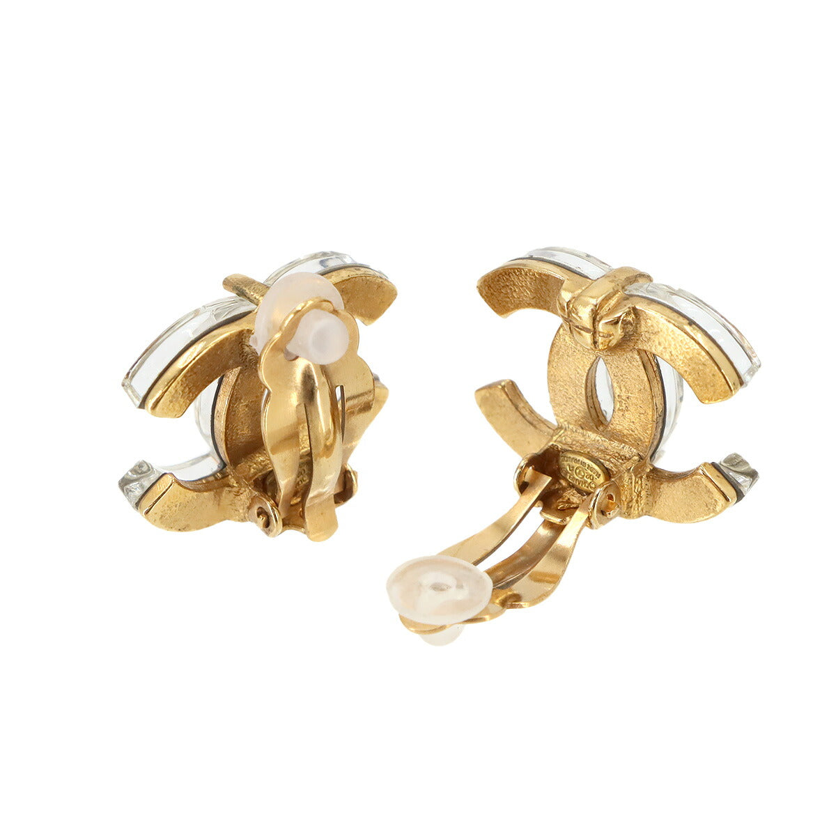 Coco Logos Earrings Gold Clear 02A Vintage Accessory
