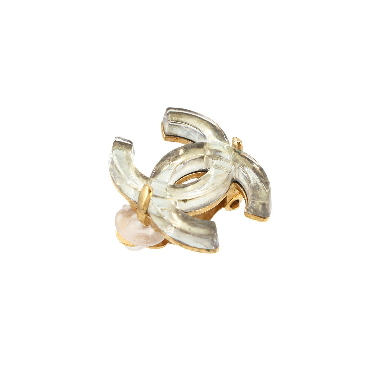Coco Logos Earrings Gold Clear 02A Vintage Accessory