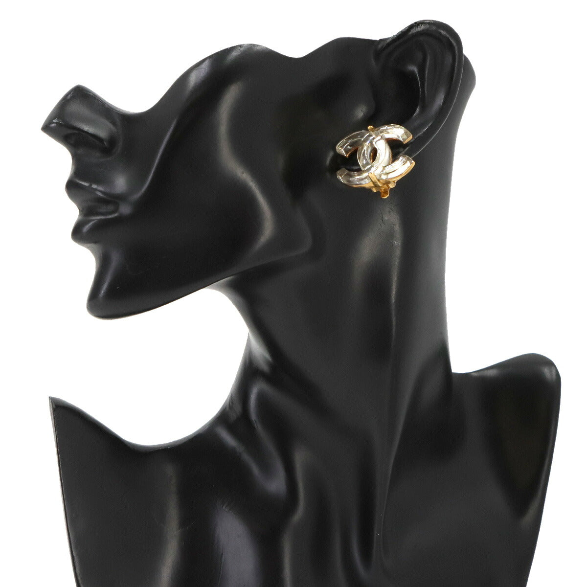 Coco Logos Earrings Gold Clear 02A Vintage Accessory