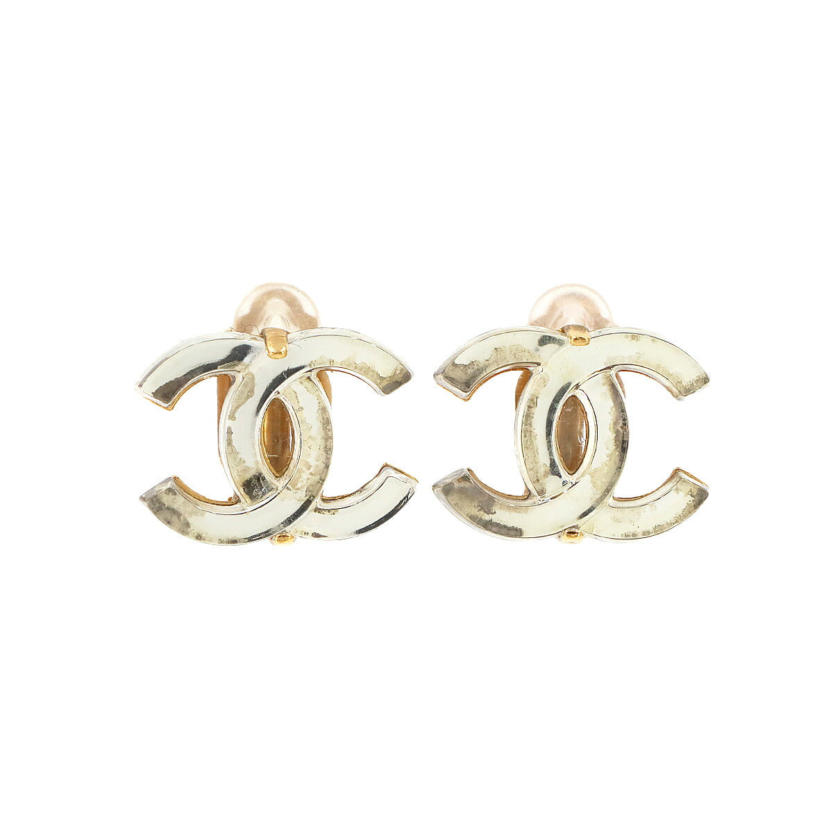 Coco Logos Earrings Gold Clear 02A Vintage Accessory