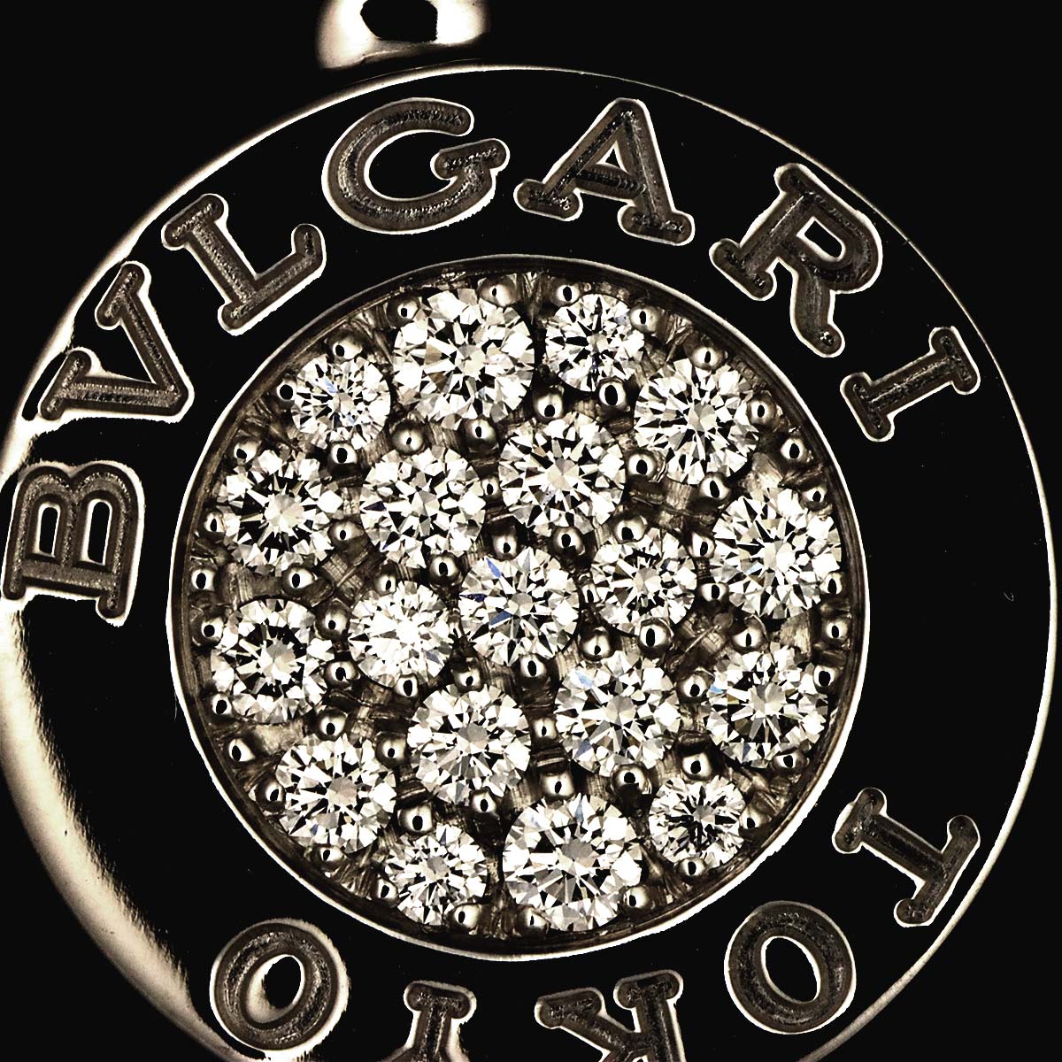 Double Logo Diamond Onyx Necklace 18K White Gold 750