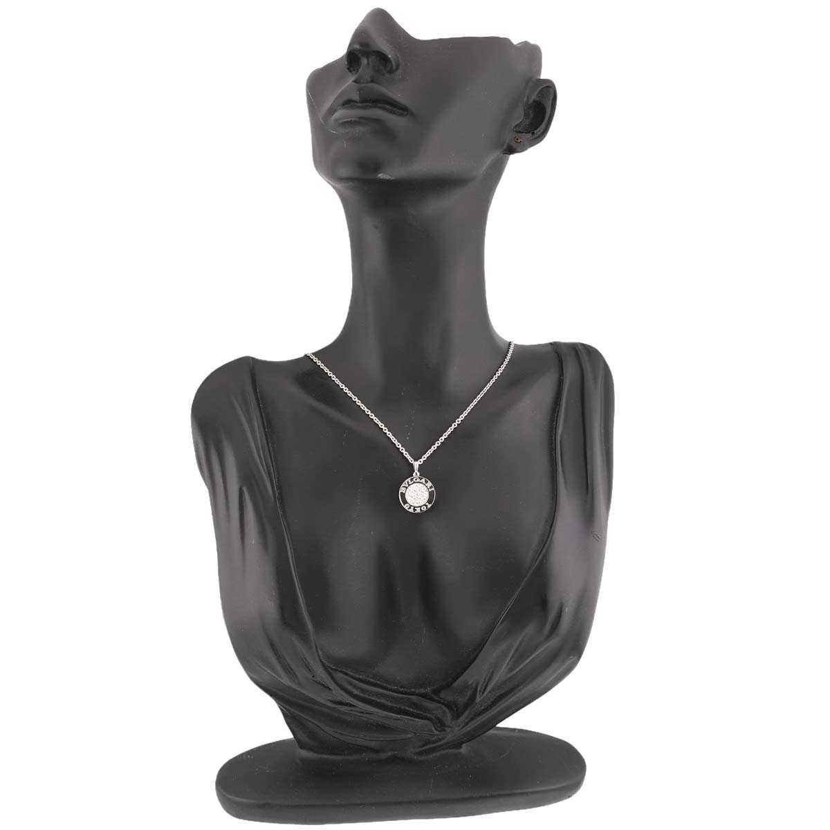 Double Logo Diamond Onyx Necklace 18K White Gold 750