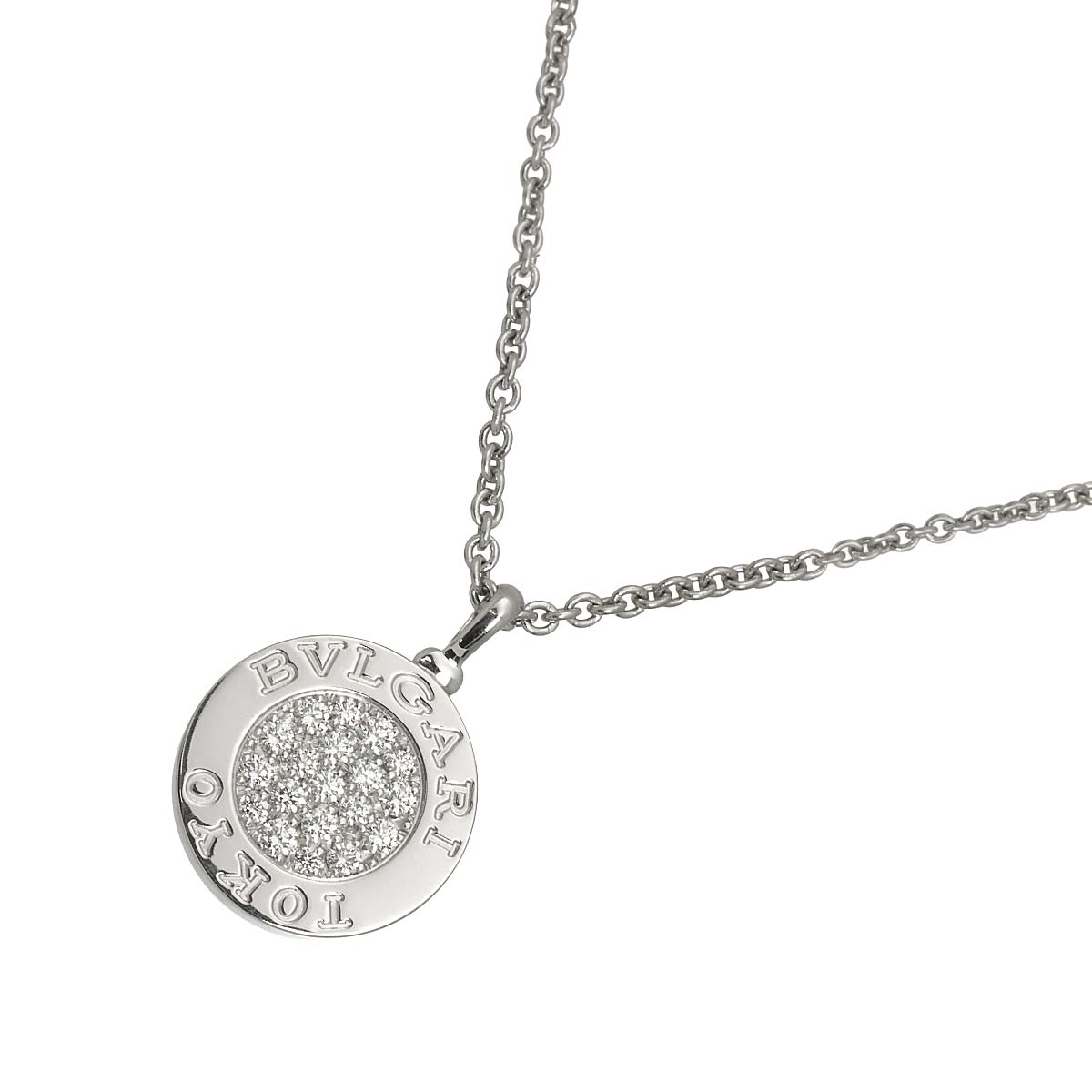 Double Logo Diamond Onyx Necklace 18K White Gold 750