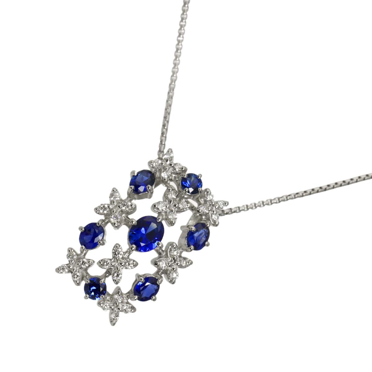 Sapphire 1.47ct Diamond 0.33ct Necklace 18K White Gold 750